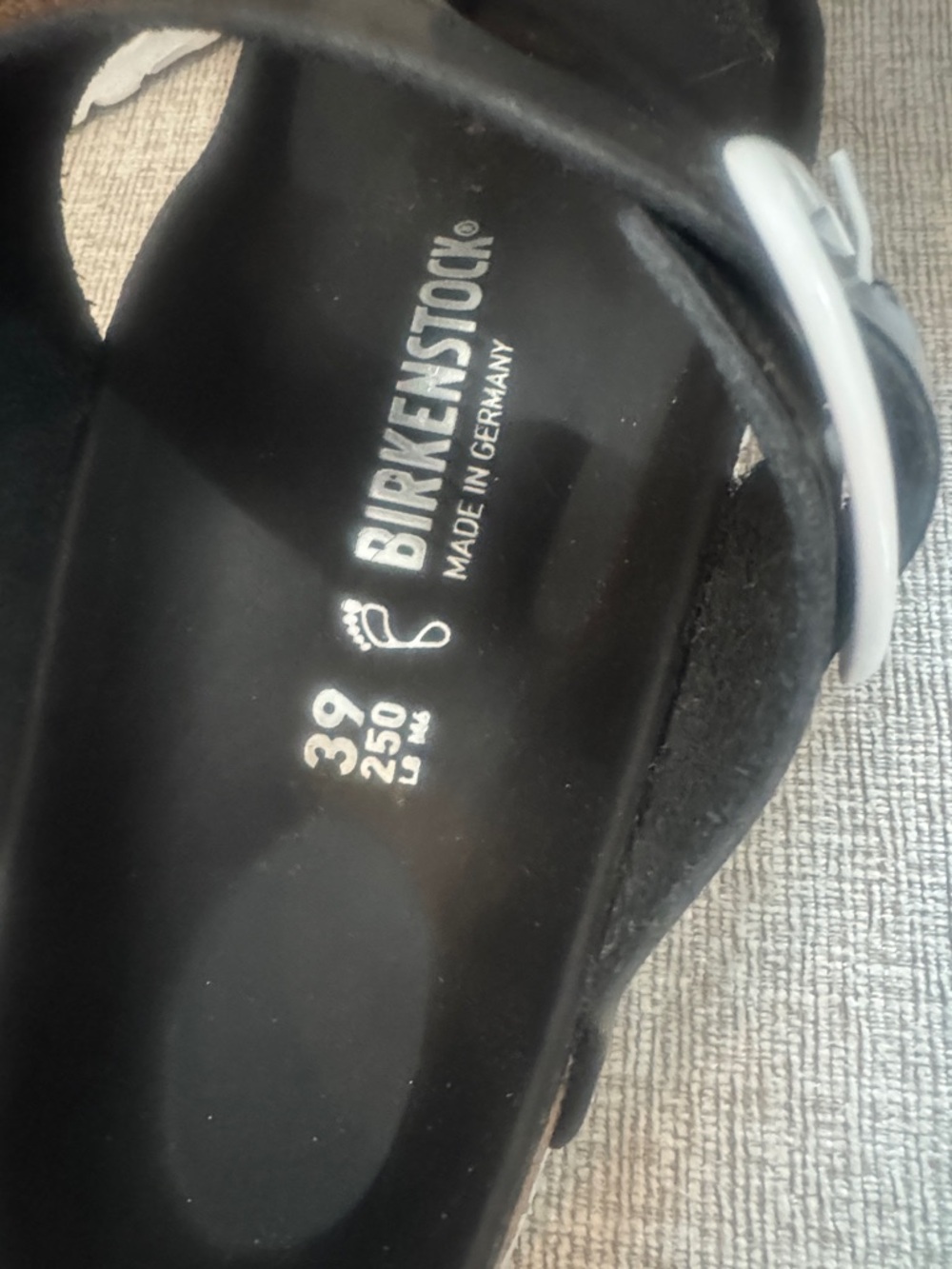 Birkenstock Black Patent Madrid Sandals with White Buckle - Picture 2 of 3